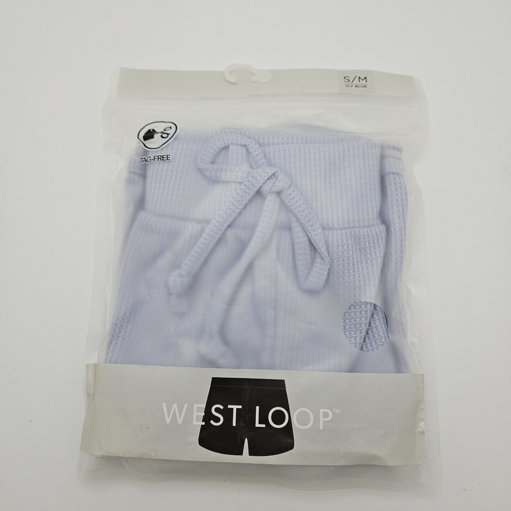 Lounge Short Womens S/M Blue New Waffle Knit Drawstring West Loop Pajama Bottoms